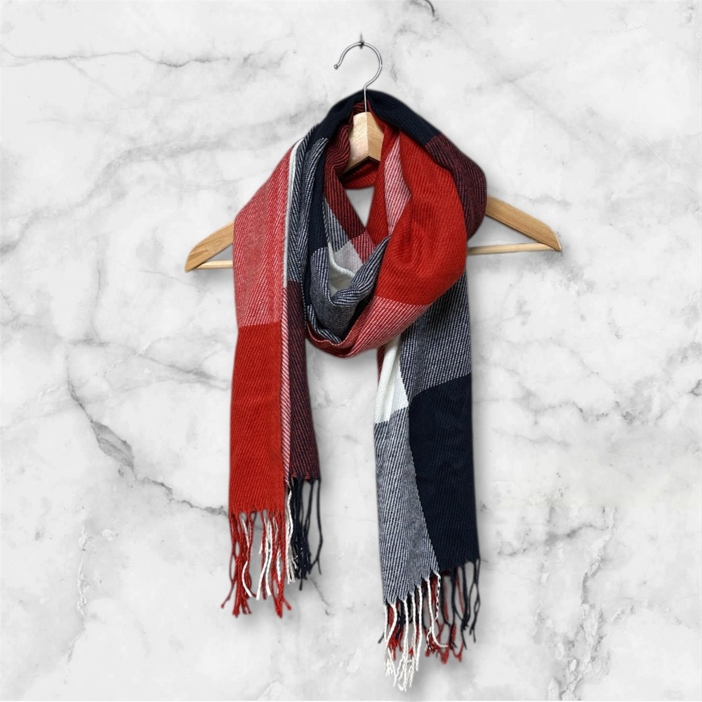 Stylish Red blue white Plaid open Scarf